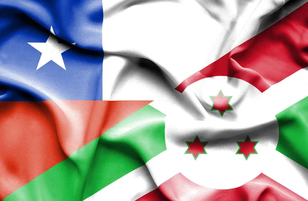 Vlající vlajka Burundi a Chile — Stock fotografie