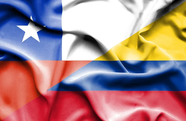 Vlající vlajka Kolumbie a Chile — Stock fotografie