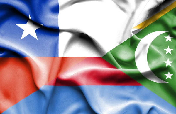 Waving flag of Comoros and Chile — Stock Photo, Image