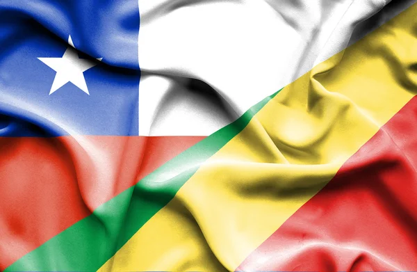 Waving flag of Congo Republic and Chile — Stock Photo, Image