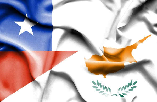 Vlající vlajka Kypru a Chile — Stock fotografie