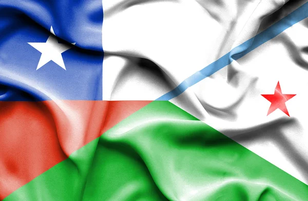 Waving flag of Dijbouti and Chile — Stock Photo, Image