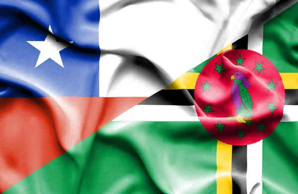 Waving flag of Dominica and Chile — Stock Photo, Image