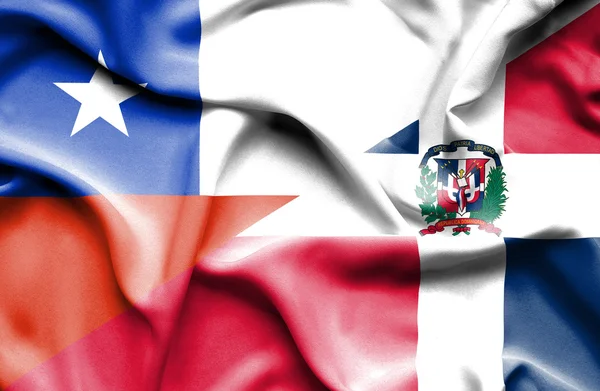 Waving flag of Dominican Republic and Chile — Stock Photo, Image