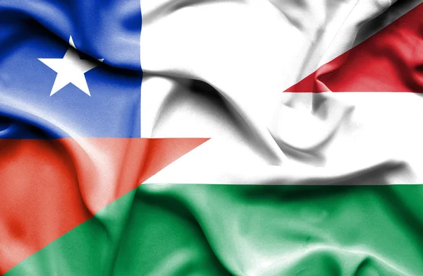 Bandera ondeante de Hungría y Chile — Foto de Stock