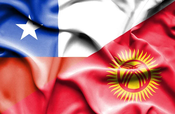 Waving flag of Kyrgyzstan and Chile — Stock Photo, Image