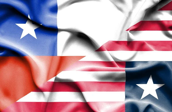 Wapperende vlag van Liberia en Chili — Stockfoto