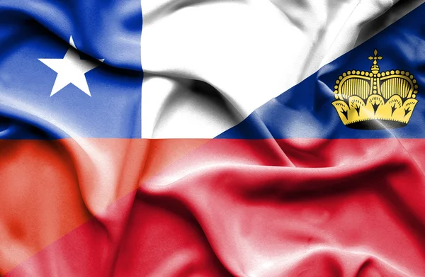 Bandera ondeante de Lichtenstein y Chile — Foto de Stock