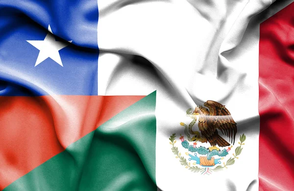 Vlající vlajka Mexika a Chile — Stock fotografie