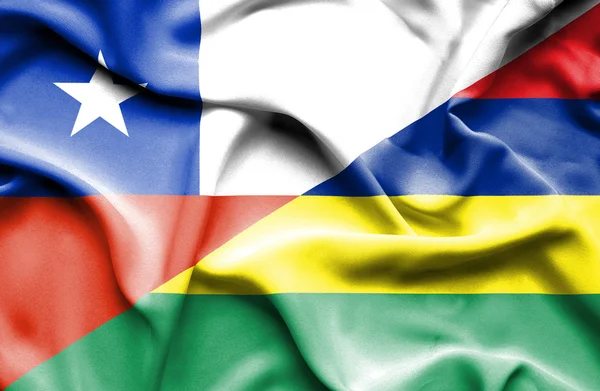 Waving flag of Mauritius and Chile — Stock Photo, Image