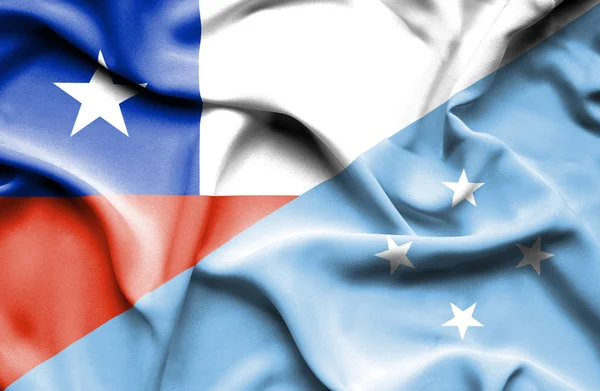 Waving flag of Micronesia and Chile — Stock Photo, Image