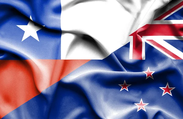 Waving flag of New Zealand and Chile — Stock Photo, Image