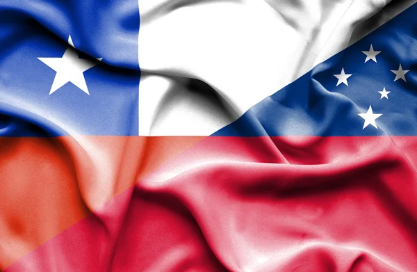 Waving flag of Samoa and Chile — Stock Photo, Image