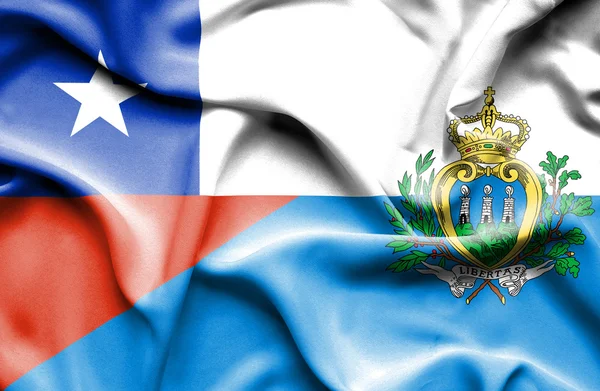 Waving flag of San Marino and Chile — Stock Photo, Image