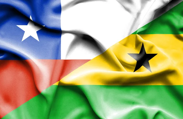 Waving flag of Sao Tome and Principe and Chile — Stock Photo, Image