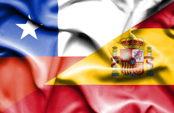 Waving flag of Spain and Chile — Stock Photo, Image