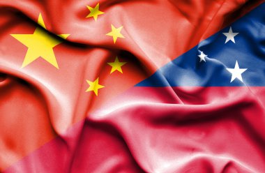 Samoa ve Çin bayrağı sallayarak