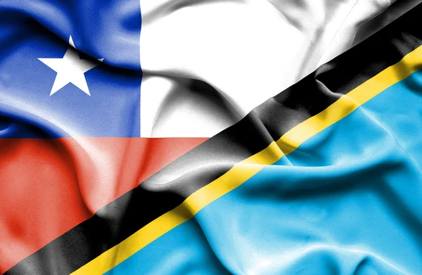 坦桑尼亚和智利那飘扬的旗帜 — 图库照片
