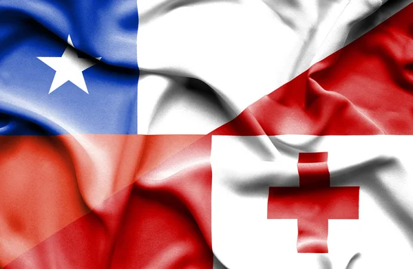 汤加和智利那飘扬的旗帜 — 图库照片