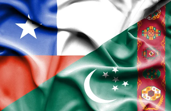 Drapeau agitant du Turkménistan et du Chili — Photo