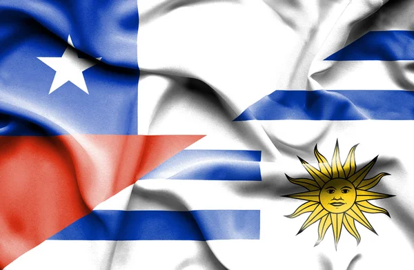 Waving flag of Uruguay and Chile — Stock Photo, Image