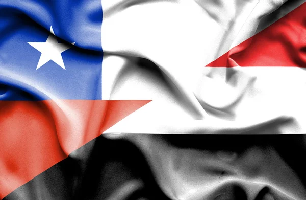 Waving flag of Yemen and Chile — Stock Photo, Image