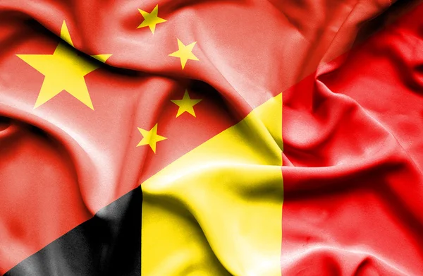 Waving flag of Belgium and China — Stock Photo, Image