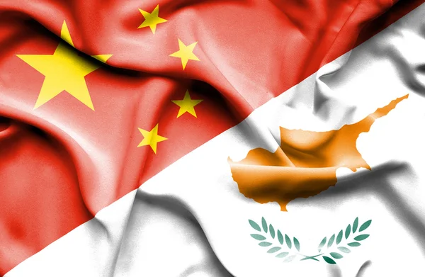 Waving flag of Cyprus and China — Stock Photo, Image