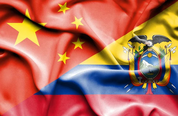 Waving flag of Ecuador and China — Stock Photo, Image