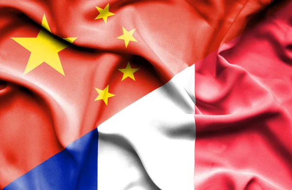 Flagge von Frankreich und China schwenken — Stockfoto