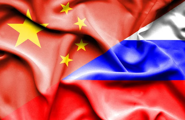 Bandeira acenando da Rússia e da China — Fotografia de Stock