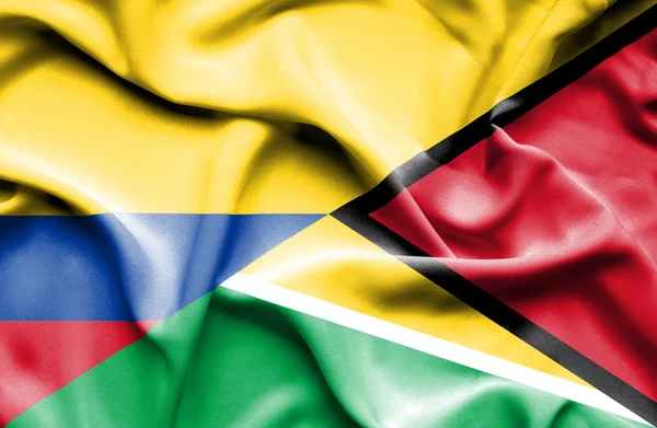 Flagge von Guyana und Kolumbien schwenkend — Stockfoto