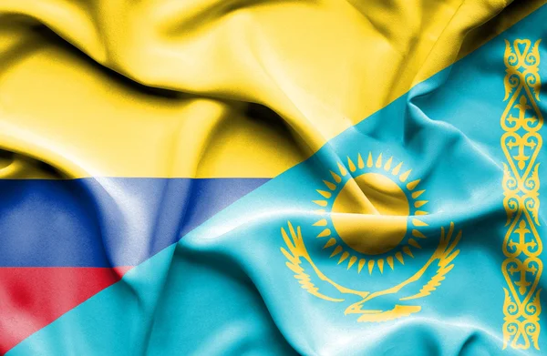 Waving flag of Kazakhstan and Columbia — Stock Photo, Image