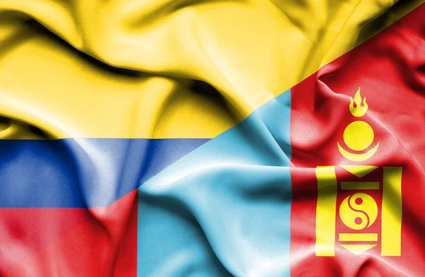 Waving flag of Mongolia and Columbia — Stock Photo, Image