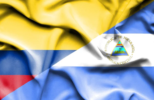 니카라과, 콜롬비아의 깃발을 흔들며 — 스톡 사진