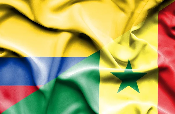 Flagge des Senegal und Kolumbiens schwenken — Stockfoto