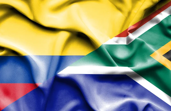 南非和哥伦比亚那飘扬的旗帜 — 图库照片