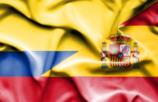 Waving flag of Spain and Columbia — Stock Photo, Image