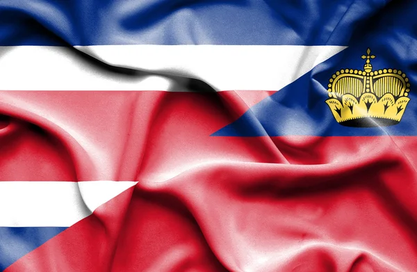 Bandera ondeante de Lichtenstein y Costa Rica —  Fotos de Stock