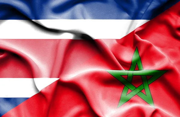 Bandera ondeante de Marruecos y Costa Rica — Foto de Stock