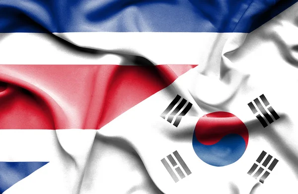 Waving flag of South Korea and Costa Rica — Stock Photo, Image