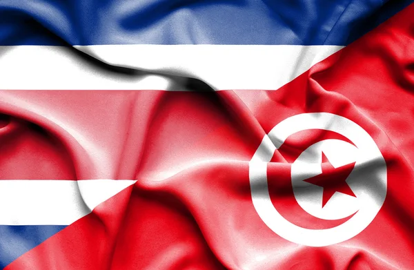Wapperende vlag van Tunesië en Costa Rica — Stockfoto