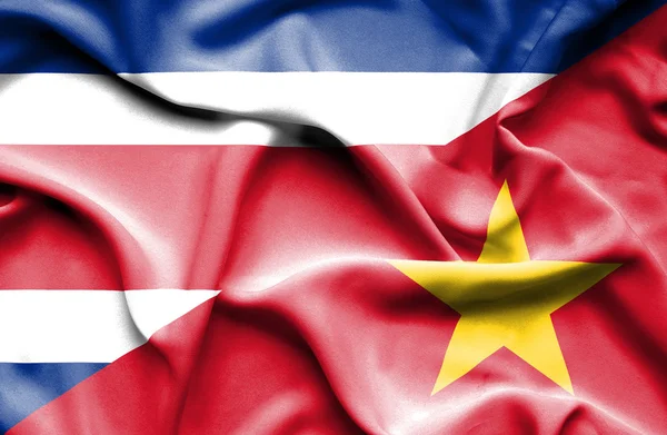 Waving flag of Vietnam and Costa Rica