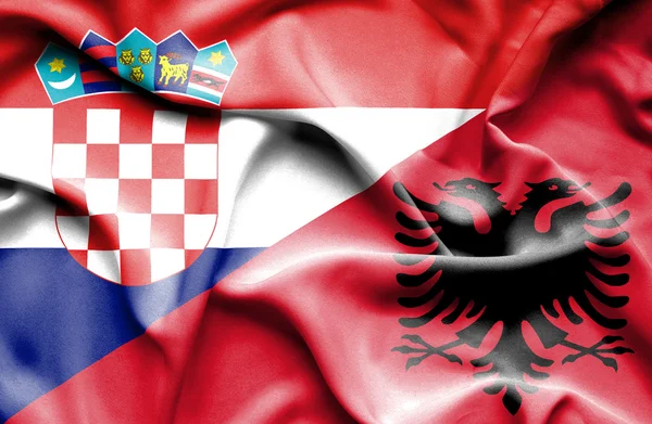 Waving flag of Albania and Croatia