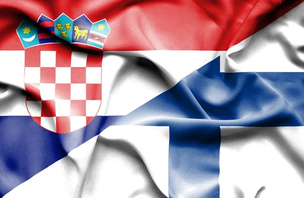 Waving flag of Finland and Croatia — Stock Photo, Image