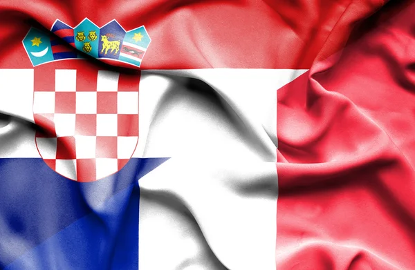 Waving flag of France and Croatia — Stock Photo, Image