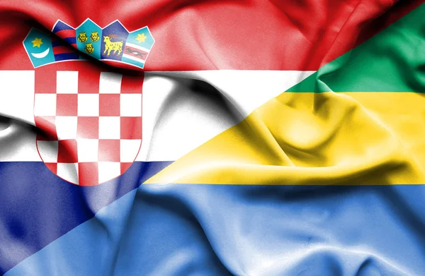 Flagge von Gabun und Kroatien schwenken — Stockfoto