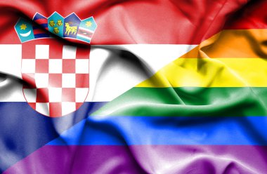 Lgbt ve Hırvatistan bayrağı sallayarak