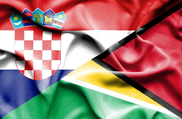 Wapperende vlag van Guyana en Kroatië — Stockfoto