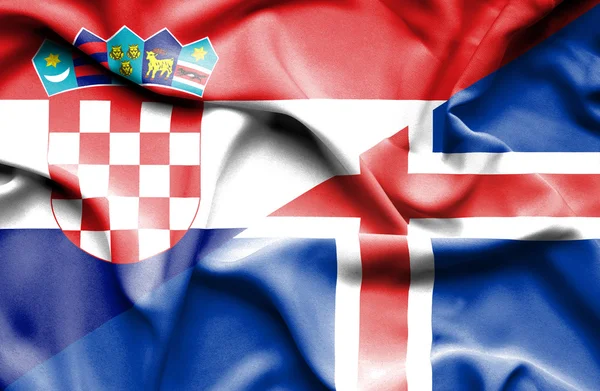 Waving flag of Iceland and Croatia — Stock Photo, Image